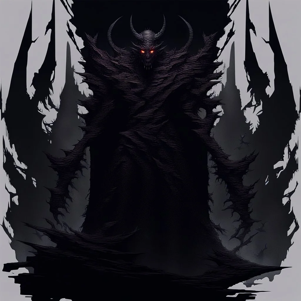 Generate a visually striking artwork that depicts 'Abaddon' as a formidable and malevolent entity, drawing inspiration from dark mythology and biblical references. Incorporate elements of chaos, destruction, and a foreboding atmosphere, while highlighting Abaddon's menacing presence and otherworldly power. in the style of glitch