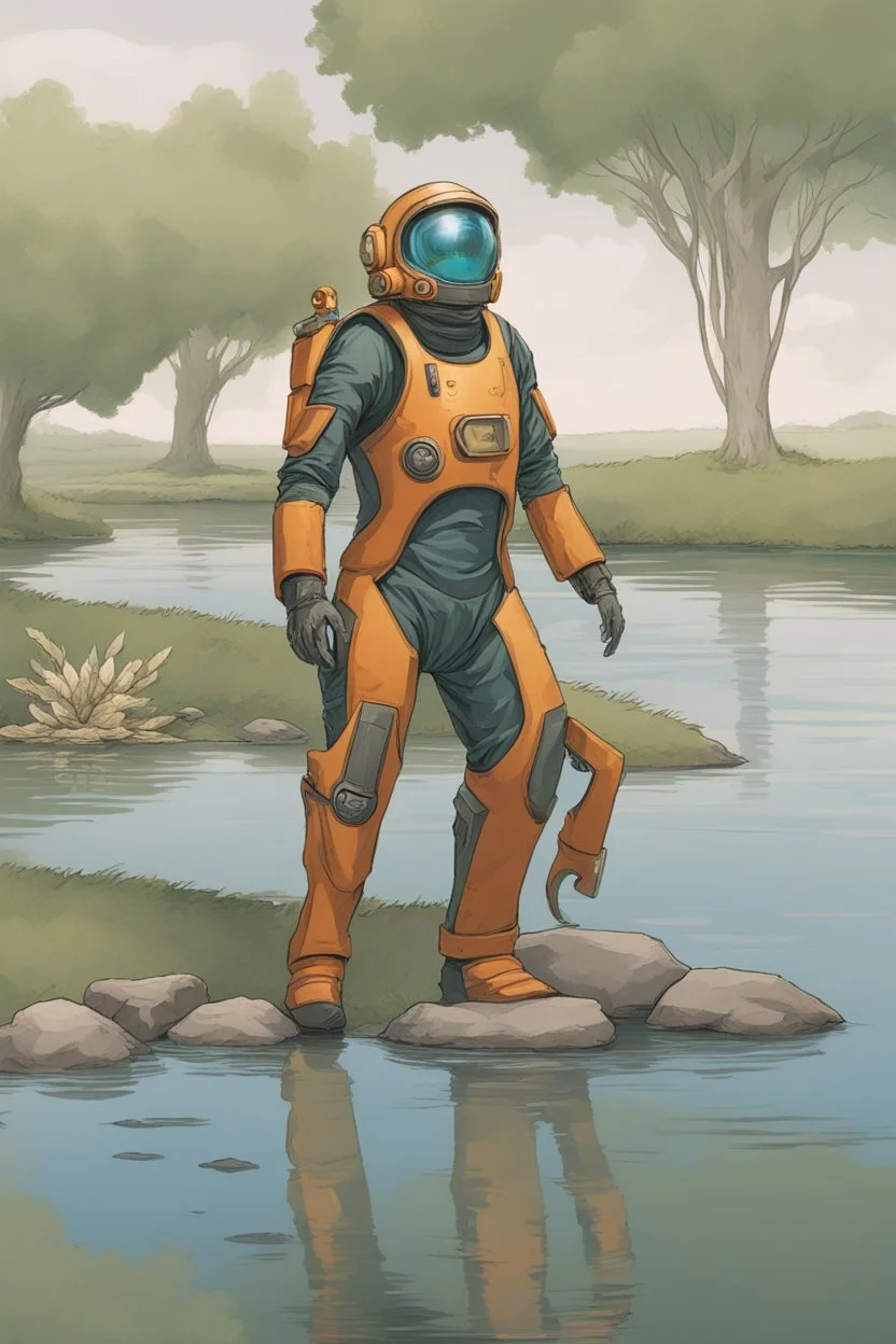 [Asimov's Foundation] A man in scifi outfit around a pond