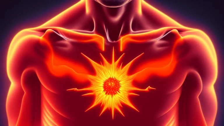 An reddish-orange star fires up inside of man's chest