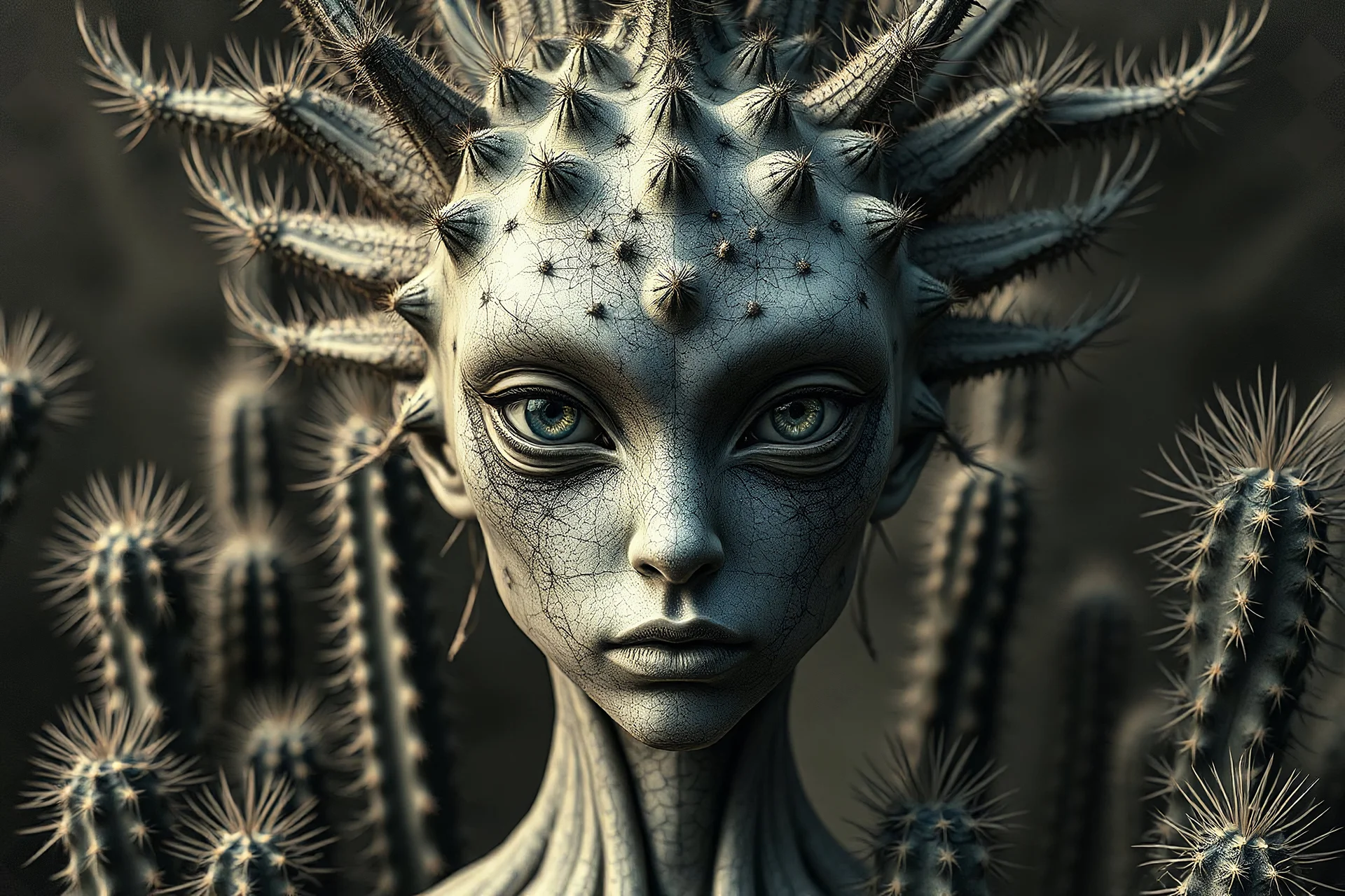 hypercomplex cactus sylph, symmetrical face, detailed face features, sharp eyes, soft skin, by Daniel Merriam, by Albrecht Altdorfer, surreal, abstract, half alien, half woman, cactus growing Modifiers: fantasy intricate very attractive beautiful Unreal Engine hdr cinematic postprocessing pencil sketch black ink Craig Rutkowski more Magic Prompt A surreal fantasy portrait of a hypercomplex cactus sylph with a perfectly symmetrical face, featuring sharp, piercing eyes and impossibly soft skin th