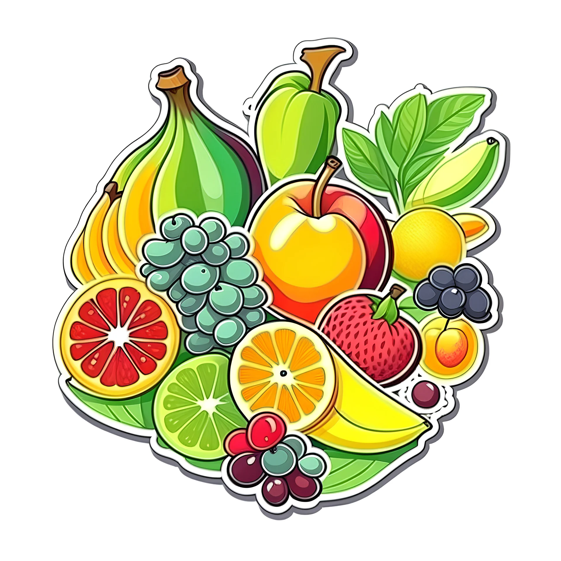 fruits sticker illustration, white bckground