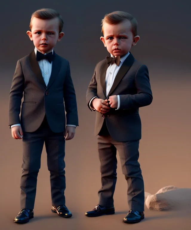 James bond toddler, full body, dramatic lighting, hyper realistic