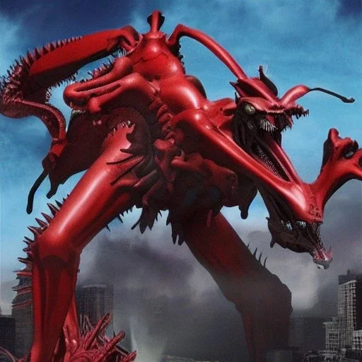 hybrid of Mass Production Evangelion and Godzilla and xenomorph