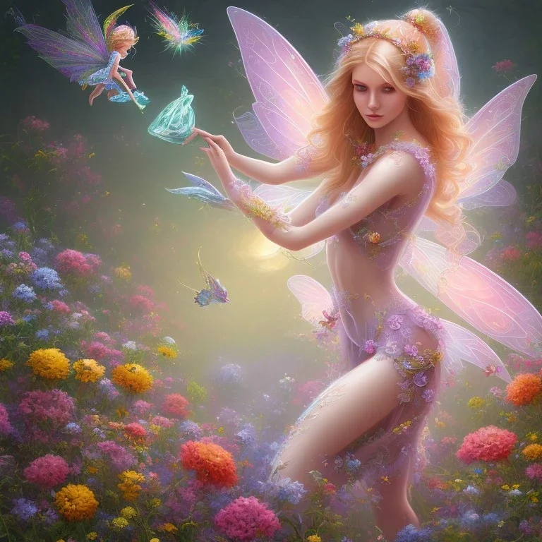 bright fairy in a flowery landscape