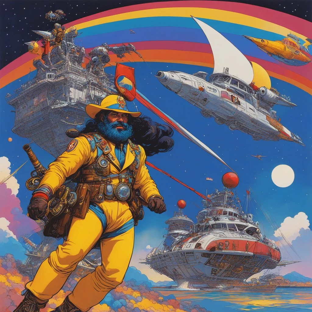 (in the style of Orion, by Masamune Shirow) Hooray for captain Spaulding the African explorer Hooray hooray hooray Ernst and peter max