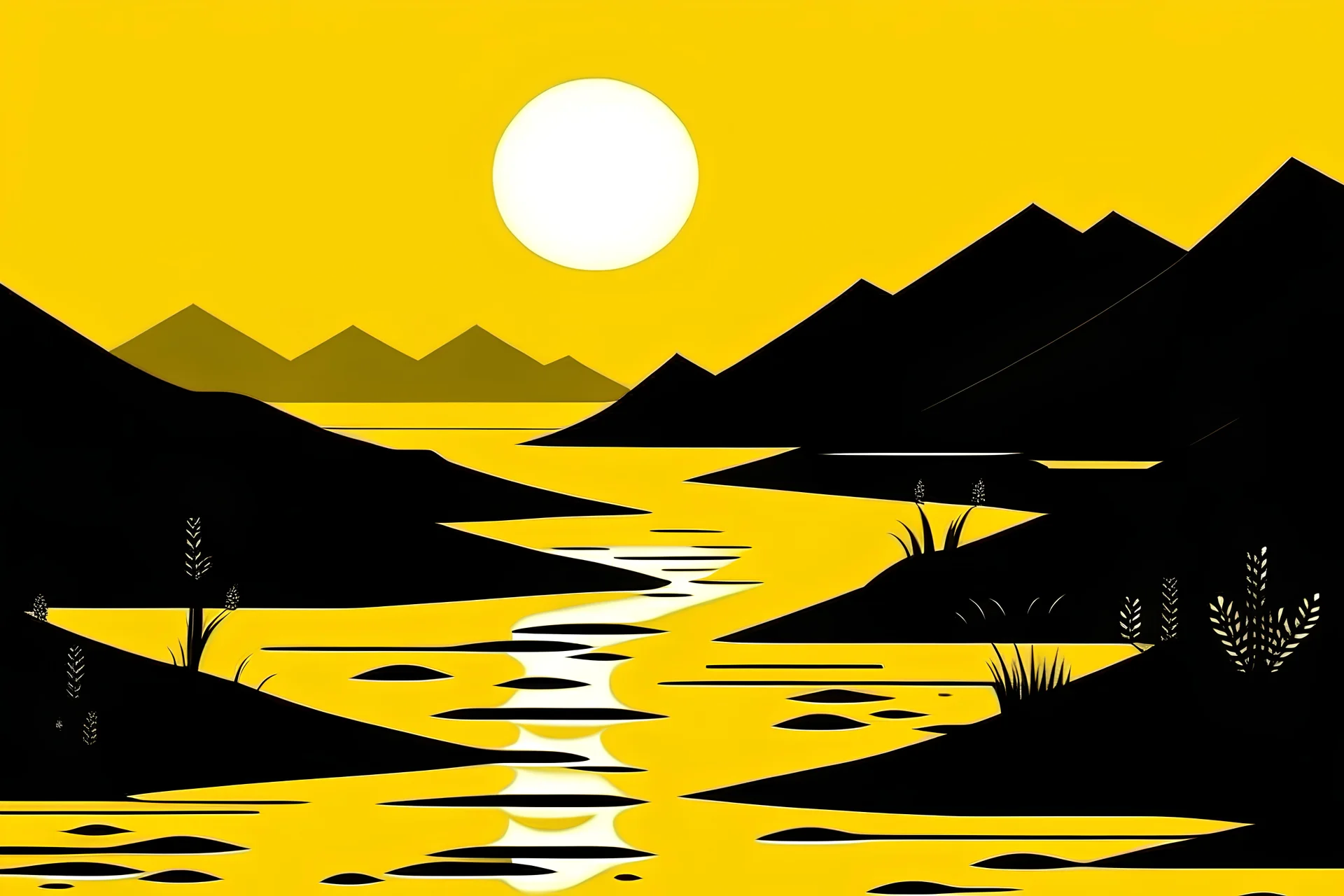 Ilustración minimalista de un river in yellow and black