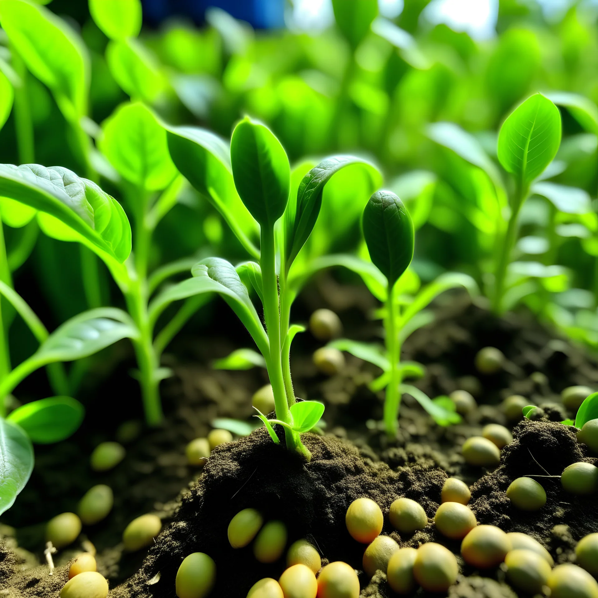 petits plants d'haricot dans un jardin qui sort de terre