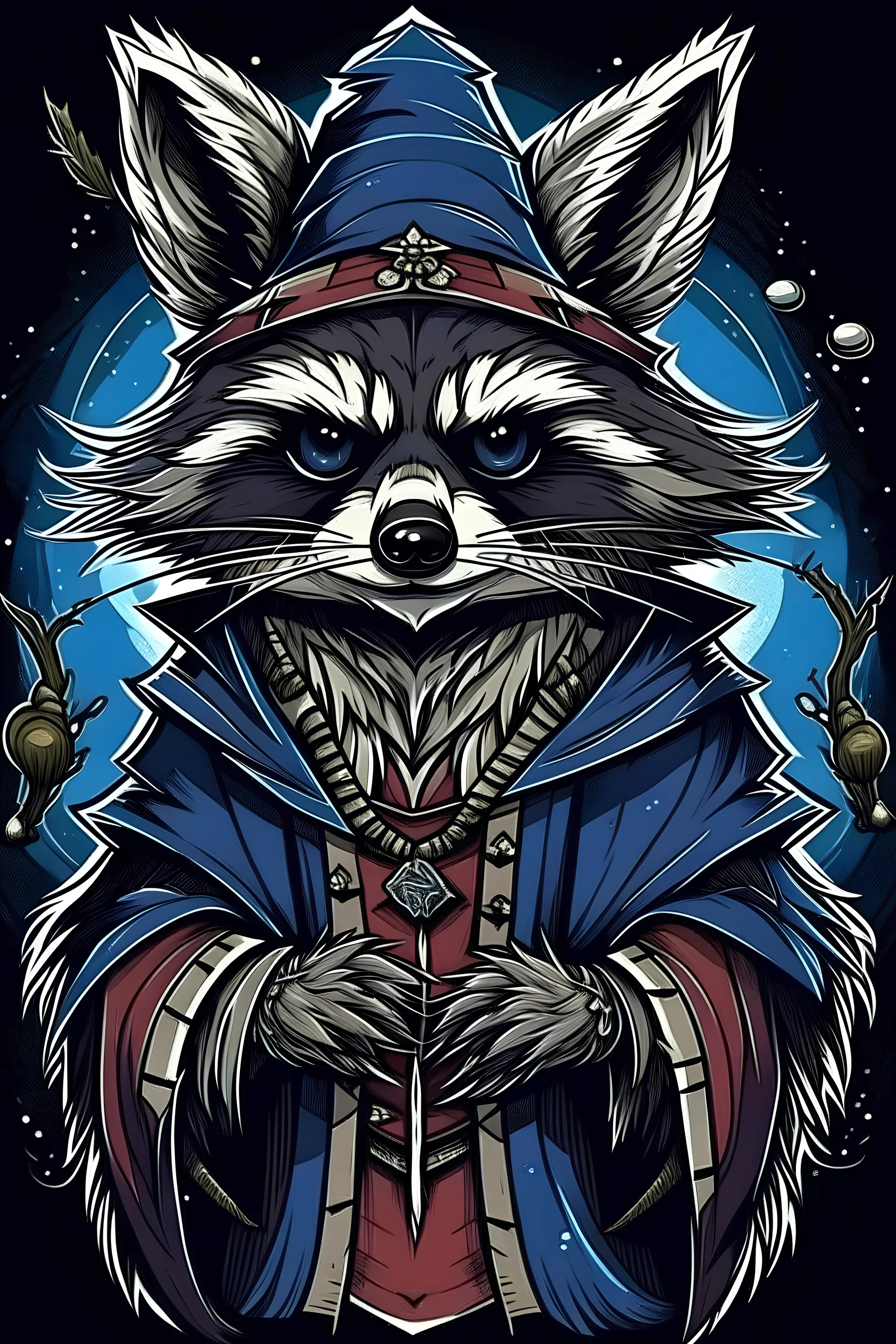 evil Raccoon wizard, in anime portrait art style