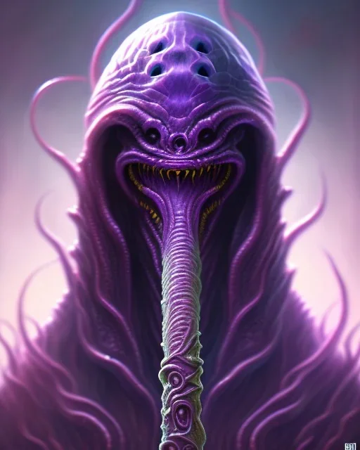 Dungeons & Dragons Mind Flayer Portrait, tentacle mouth, regular purple face