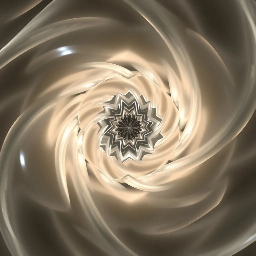Mesmerizing abstract 3d visual, recursive Symmetrical structure of flowing translucent shapes, centered, soft aesthetic, negetive space.