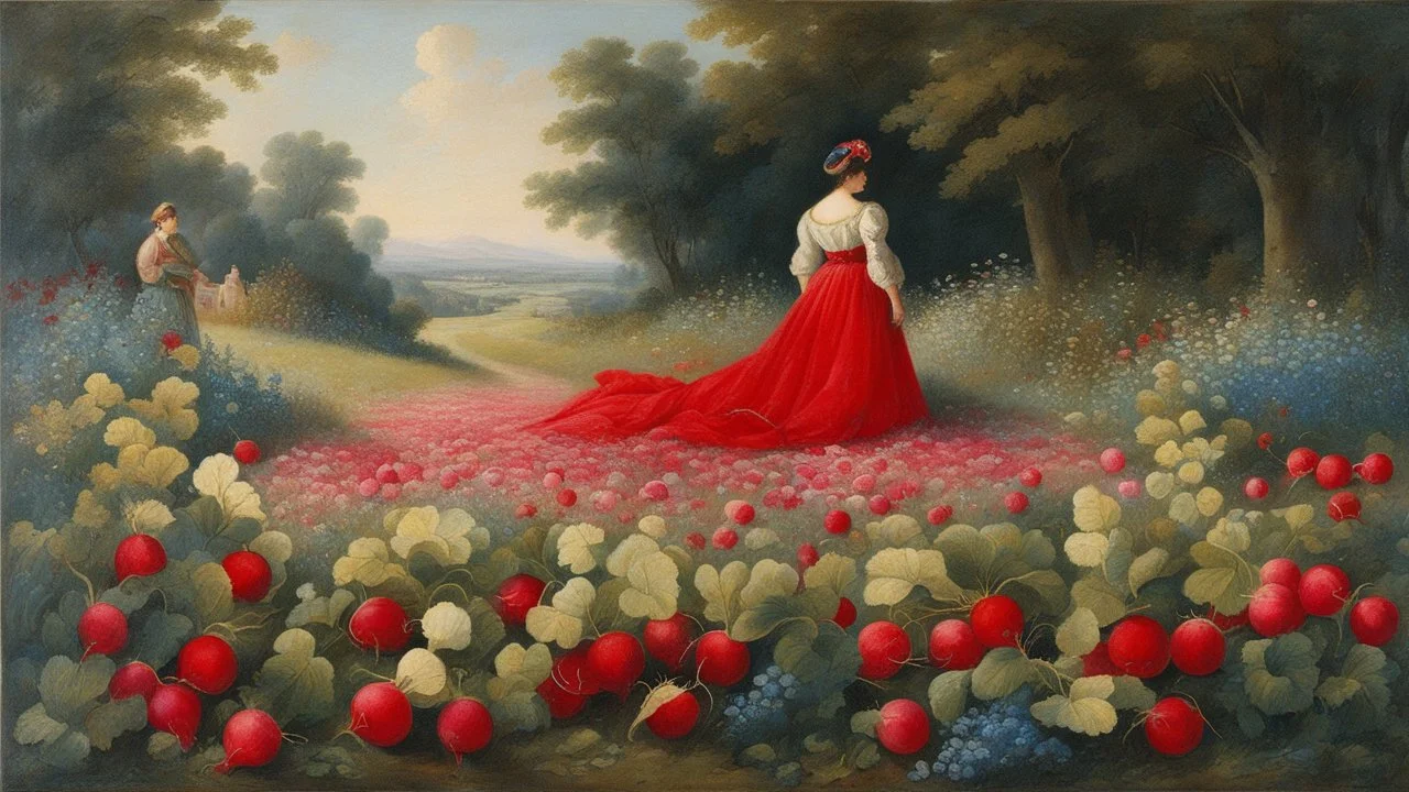 In a garden, you found a bed of radishes. You kneeled upon the ground and gathered them, With flowers around, blue, gold, pink, and green. You dressed in red and gold brocade and in the grass an offering made of radishes and flowers. You said, "My dear, Upon your altars, I have placed the marguerite and coquelicot, and roses Frail as April snow; But here," you said, "Where none can see, I make an offering, in the grass, of radishes and flowers."