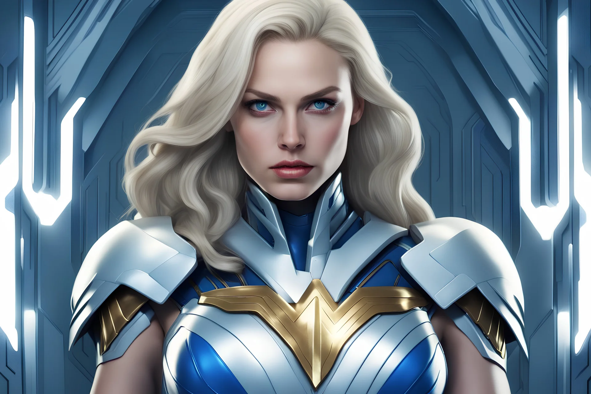 A realistic white blonde wonder woman in...