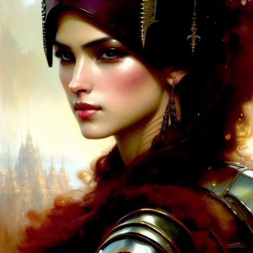 portrait beautifull face girl medieval metal armor balanciaga fashion clothe painting by gaston bussiere, greg rutkowski, yoji shinkawa, yoshitaka amano, tsutomu nihei, donato giancola, tim hildebrandt, oil on canvas, trending on artstation, featured on pixiv, cinematic composition, extreme detail