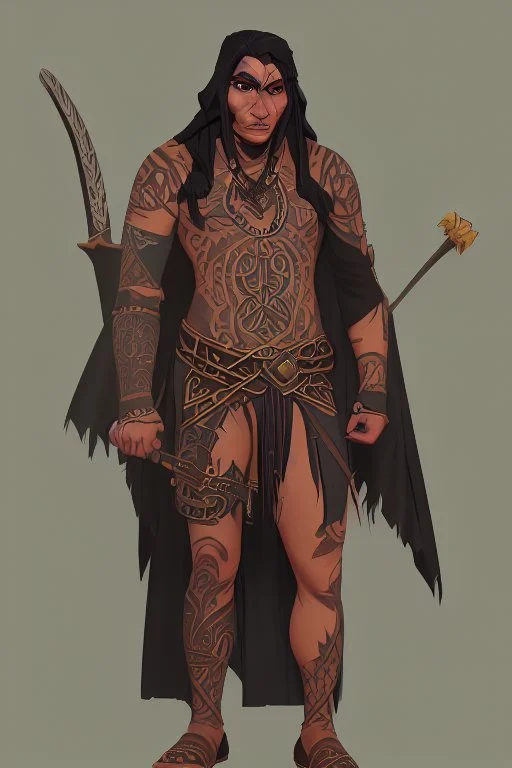 celtic native american warrior with tribal tattoos and cloak