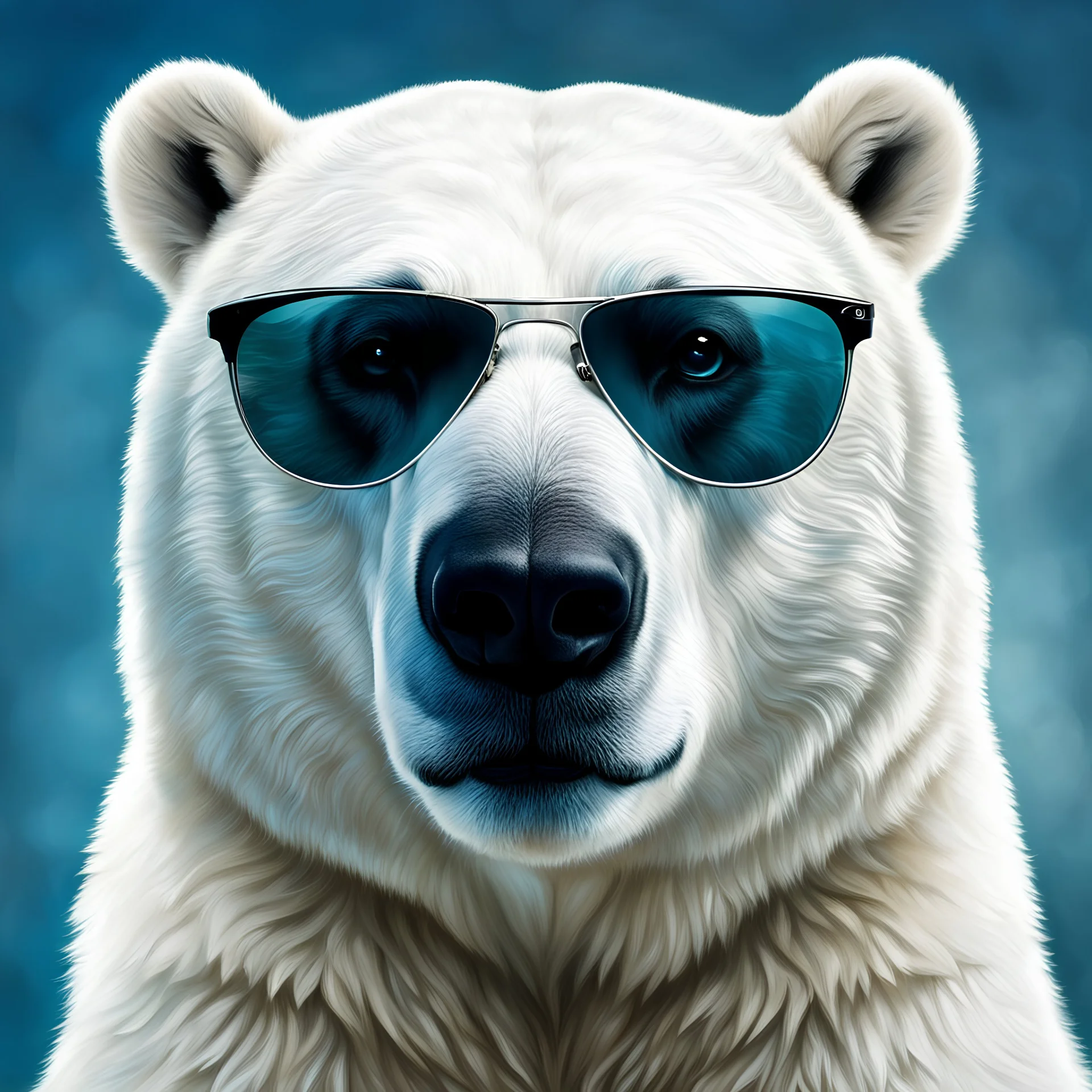 a portrait of a polar bear wearing sunglasses