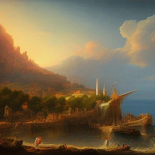 Naples landscape with in front of a Vesuvius.1800 style