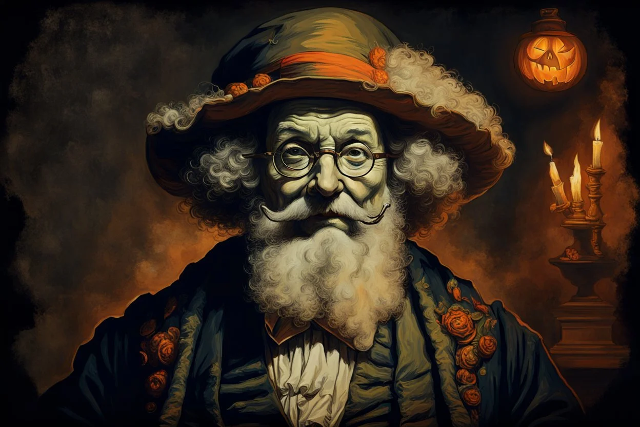 professor of halloween propaganda poster in the style of Rembrandt