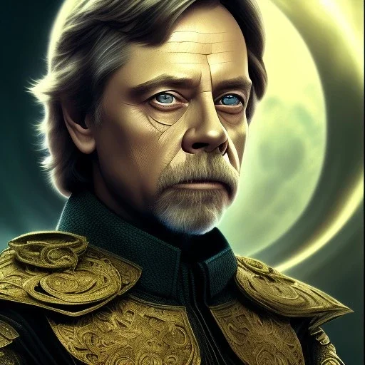 actor mark hamill, waist up portrait, intricate, oil on canvas, masterpiece, expert, insanely detailed, 4k resolution, retroanime style, circular reflective eyes, cinematic smooth, intricate detail , soft smooth lighting, soft pastel colors, painted Renaissance style