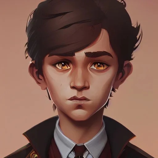 Portrait of a handsome brown haired little warlock kid by Nick Harris