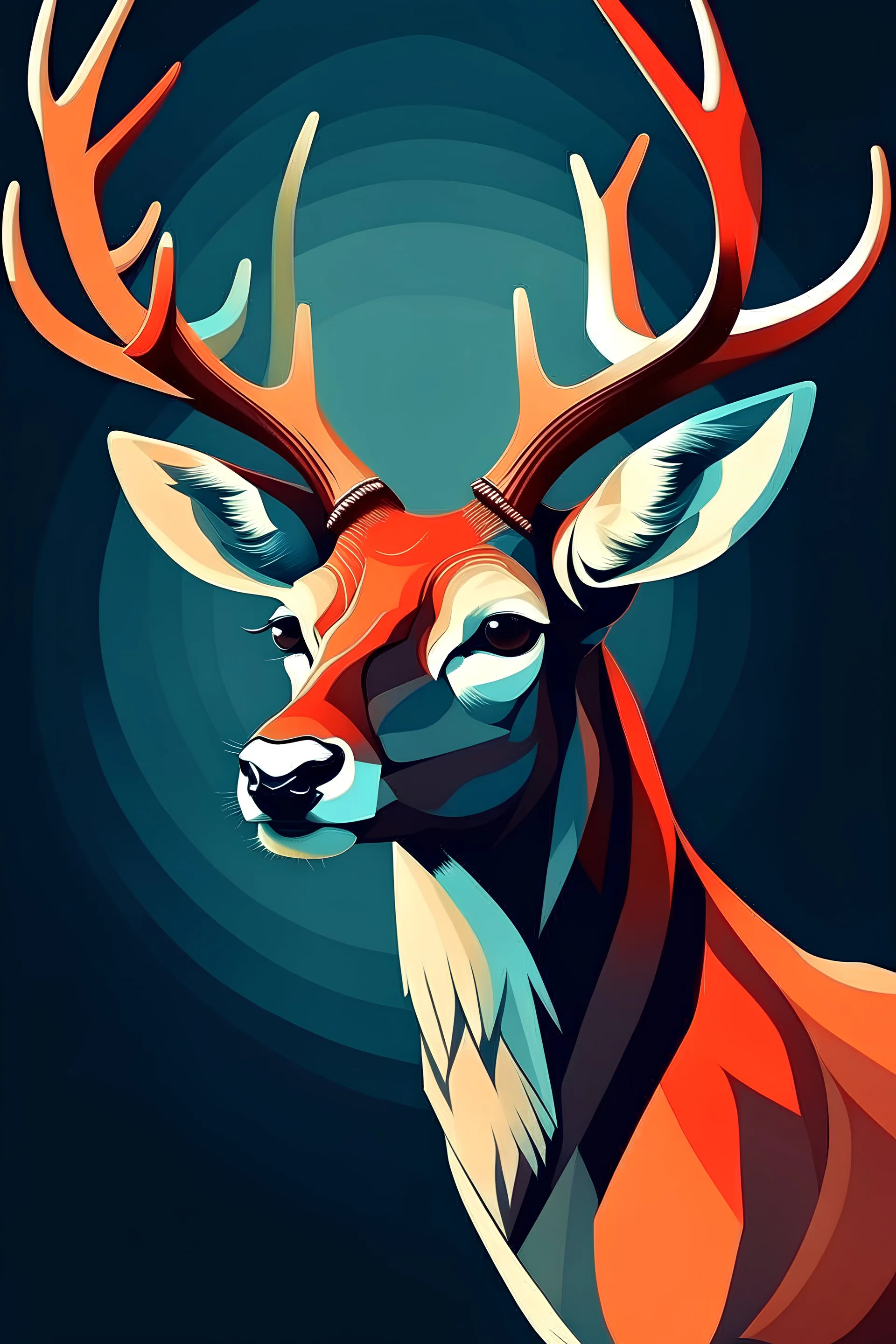 Choose two contrasting colors. Design a deer, half body, using vector graphics ,creating depth, shadows, and highlights.