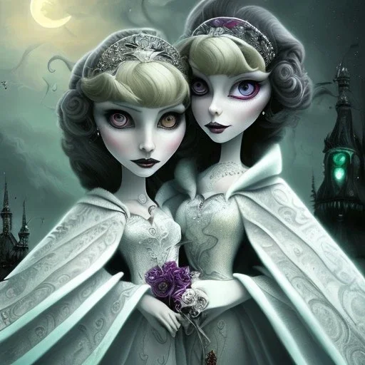 extrem tim burton style of the evil stepsisters, sharp focus, beautiful eyes