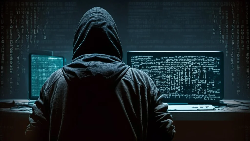 picture of a bad ass hacker at work from behind facing forward