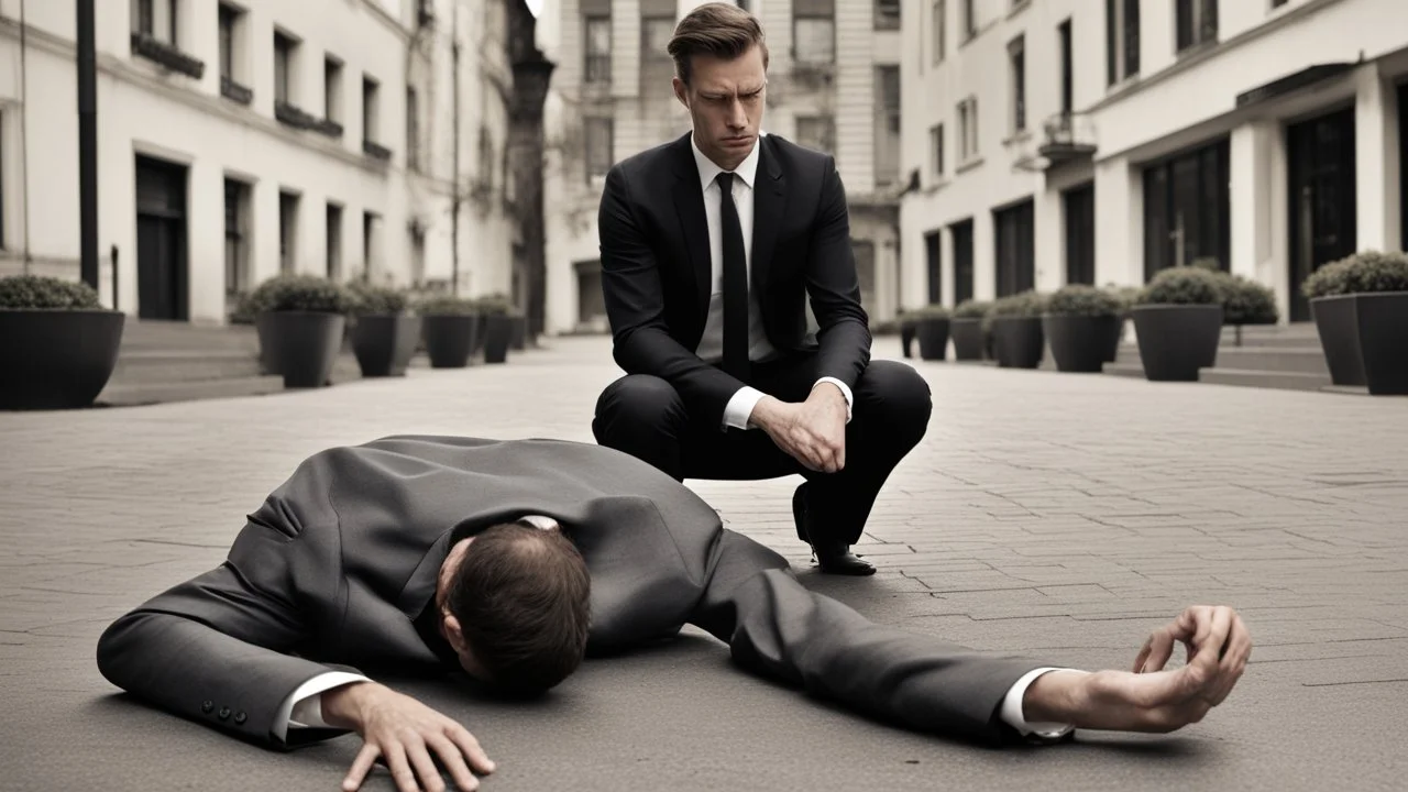 صوره لشخص يضهر الكئابه عليه وهو يضر الا الارض ولابس بدلي رسميه