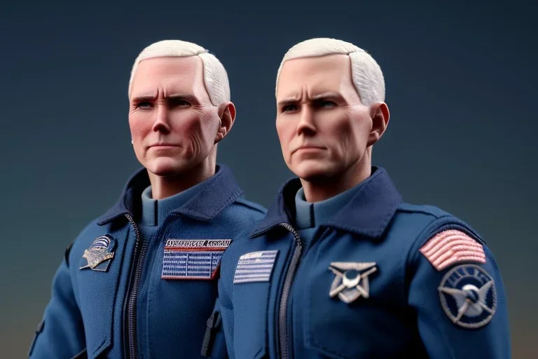 Mike Pence as G.I. Joe Doll toy with a gun blue space force commander