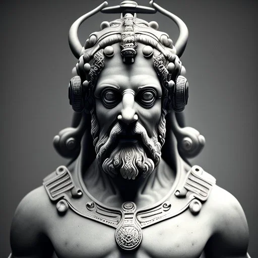 a greek marmor statue of zeus, steam punk, scary, horror, realistic, made in octane, cinematic, movie, CGI, ultra-realistic, extremely detailed octane rendering, 8K, VRAY Super Real ar 2:3, dof photorealistic futuristic 50mm lens hard lighting dark gray tintype photograph, realistic lighting, sephia colors