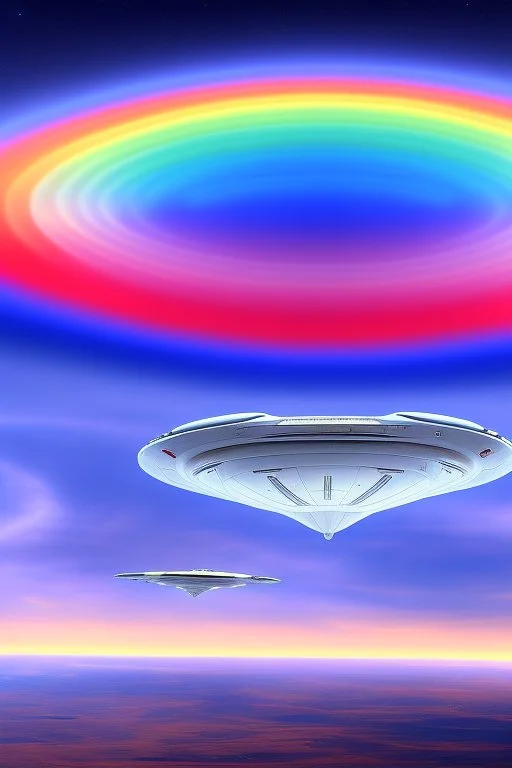 intergalactic very beautiful ufo rainbow futurist