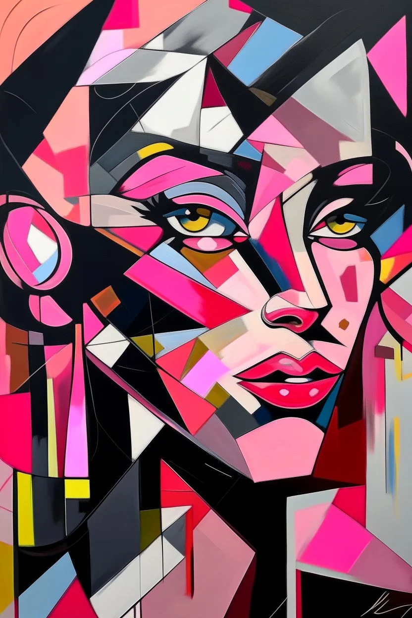 Futurism cubist painting, Black pink,((lisa)),portrait face of fashion designer Paul Smith.