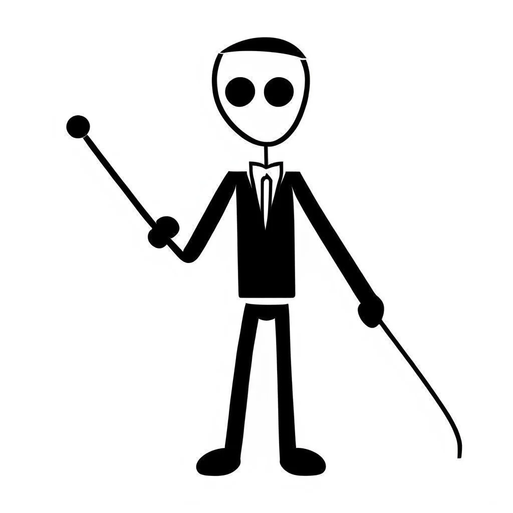 thin stick man with a bow tie black and white