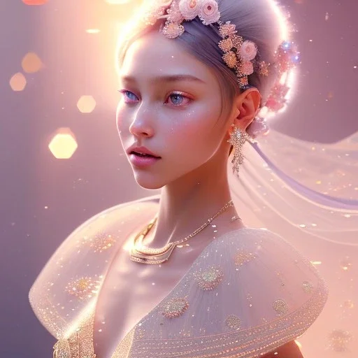 one big crystal subtle in a galactic ambiance with a beautiful transparent flowers delicate colors, soft light atmosphere, smooth, extremely sharp detail, finely tuned detail, ultra high definition, 8k, unreal engine 5, ultra sharp focus