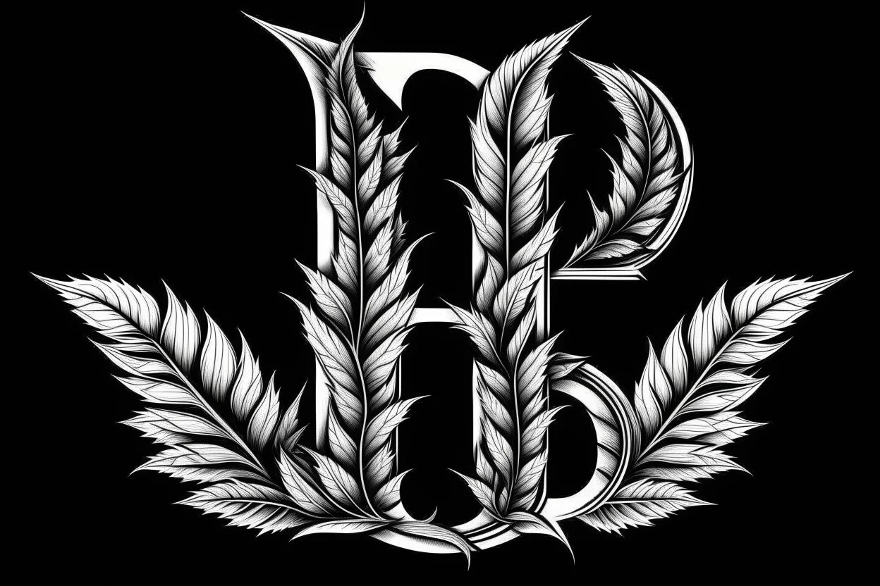 LETTER 'B' CANABIS WEED LEAF BLACK AND WHITE RASTA