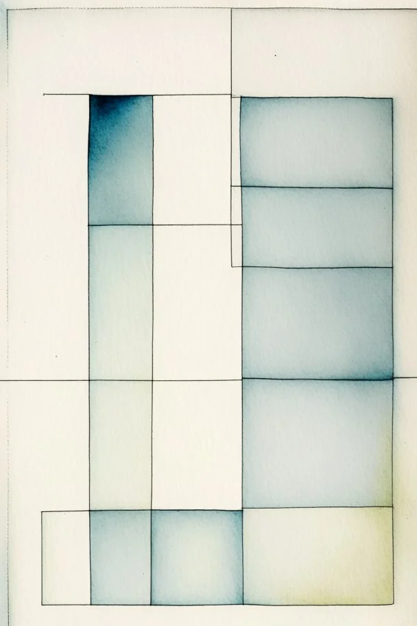 Abstract watercolor in the style of Agnes martin. Sketchy pencil outlines