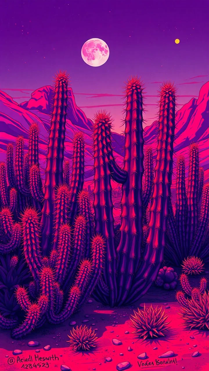 vibrant psychedelic urban culture image, airbrush, 48k, cartoon art image background purple and red cactus surrounding in the desert dystopian all are in red colours