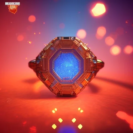 Ring made by wood roots and shreds of glass, orange diamonds sparkles, red rubi fragments around, blue lights reflexes, complex structure, gold details, intricate ring pattern,Unreal Engine 5, macro lens,sharp focus, photorealistic, hyper detailed, studio lighting, neon light ambient, cinematic