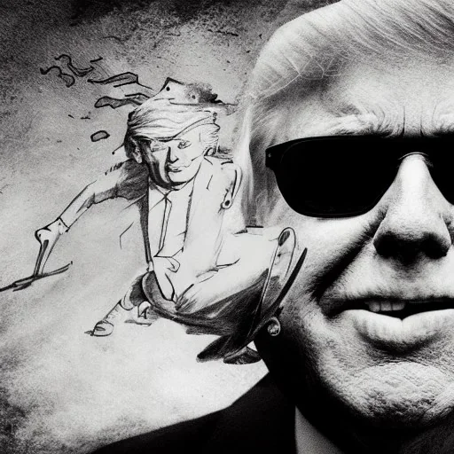 Portrait of Donald Trump riding a skateboard