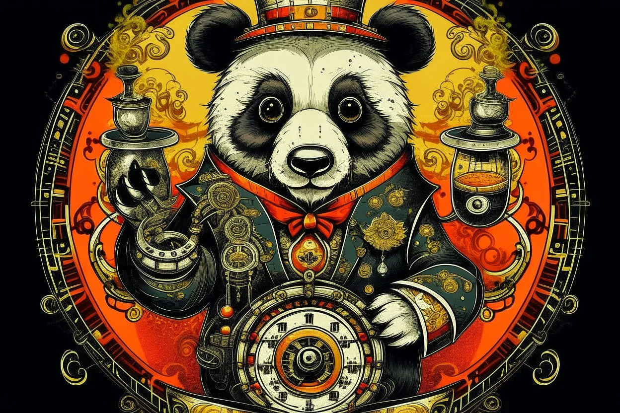 steampunk panda in moutai whiskeychinadesign