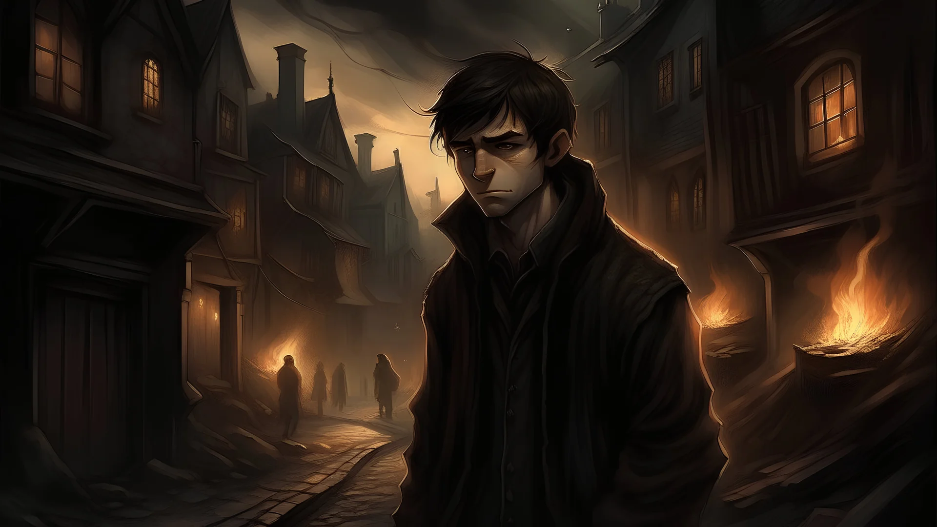 In this dark chapter, the young man discovers dark secrets that lie deep in the town's history. He delves into the previous events that ignited the flames of the curse, only to find himself taking twisty paths that reveal the hidden aspects of the town's past. The young man is shown a dark historical scene, where complex threads of past actions and past tragedies are revealed. Secrets reveal how humans' actions led to a tragic curse. Darkness is clearly breaking out, and hearts are aching to un