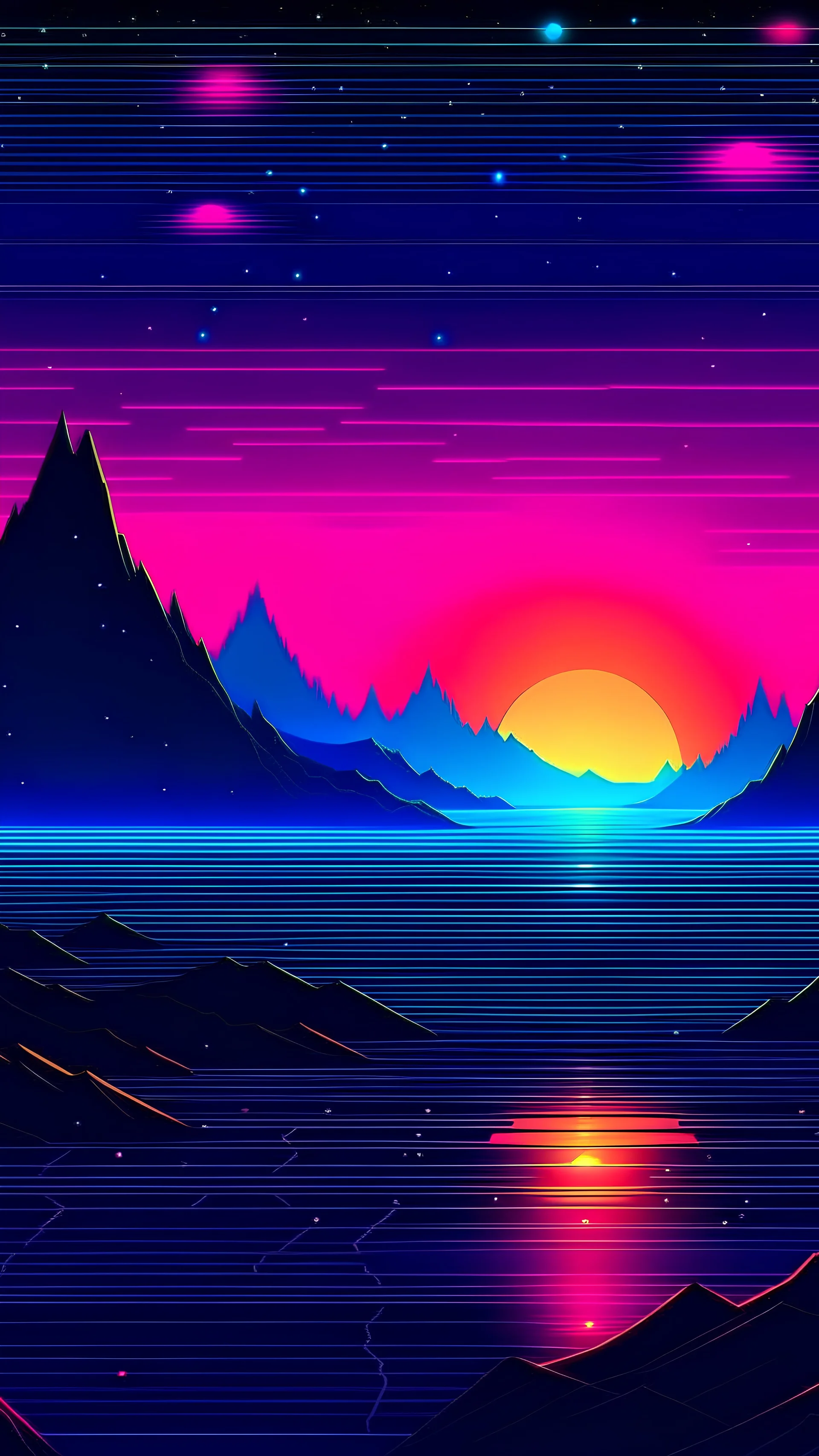 sea of stars retrowave wallpaper