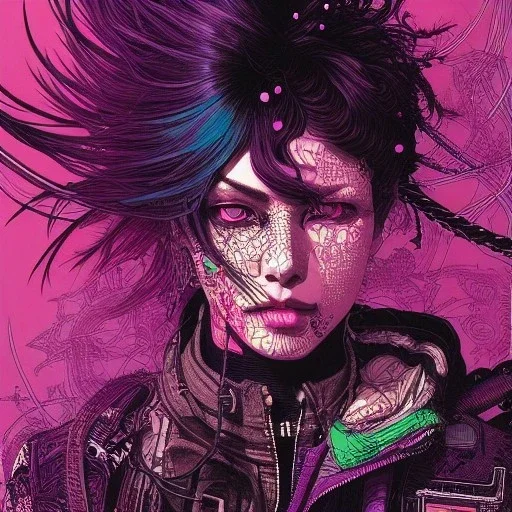 beautiful punk girl, hyper detailed, intricately detailed, illustration by <kilian eng> <Yoji Shinkawa>, purple tones,