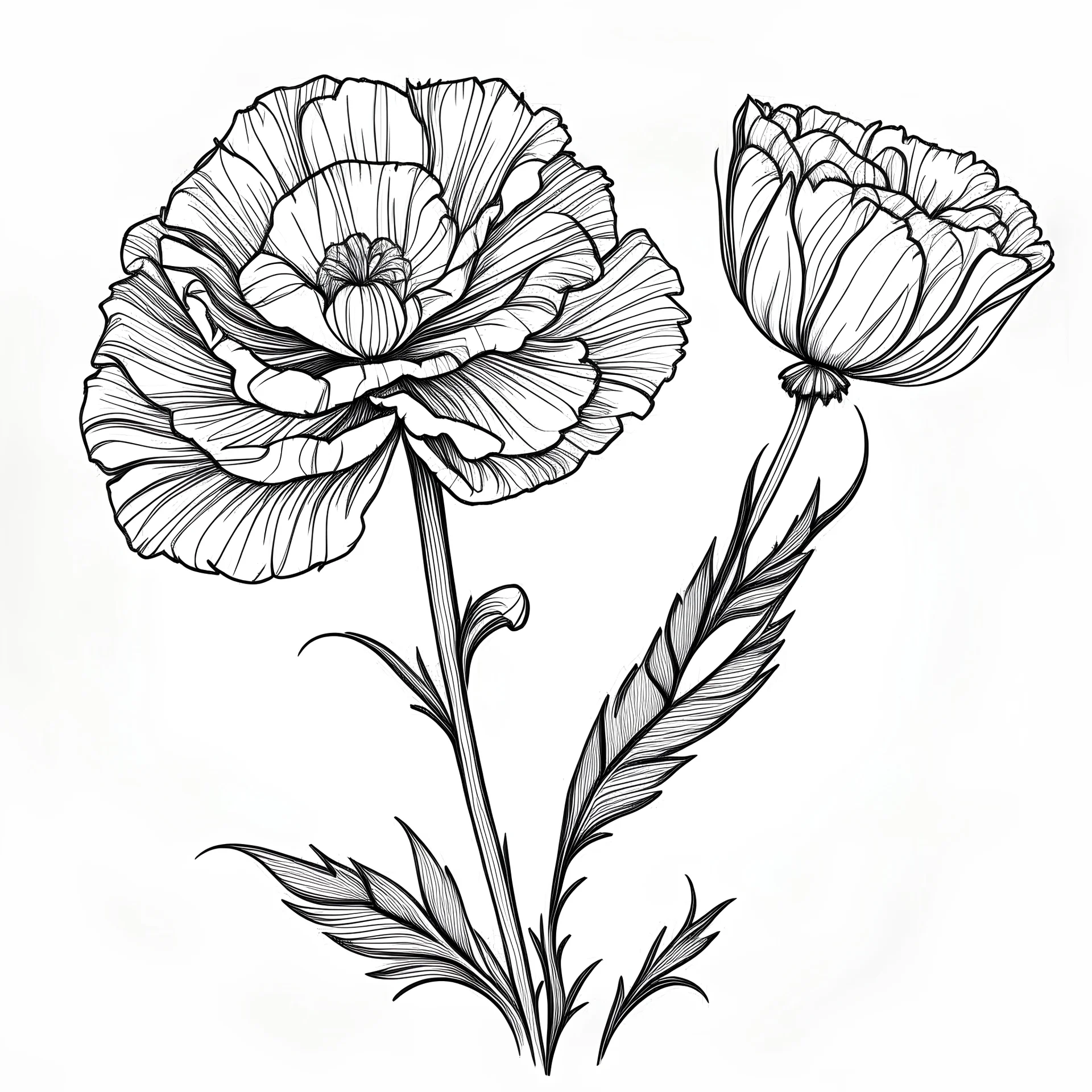 draw me perfect outline of Carnation flower