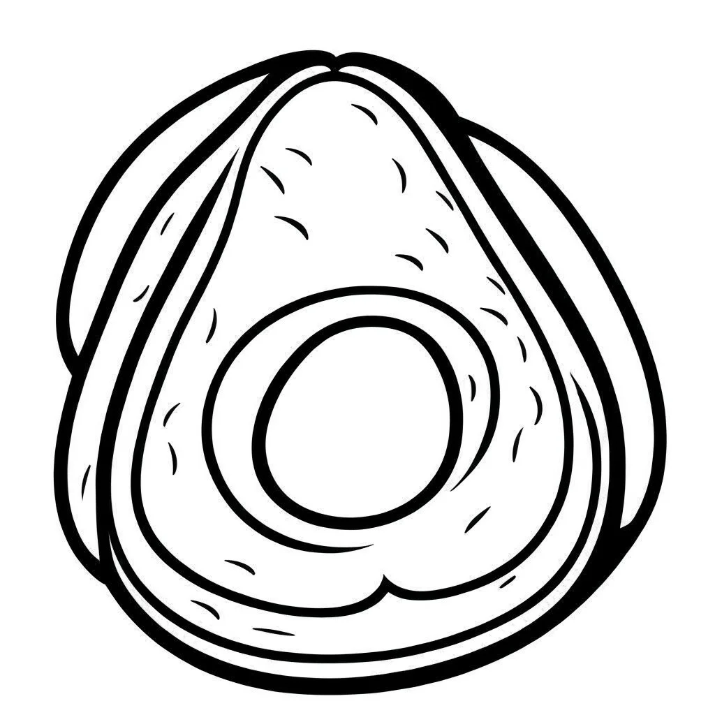 bold and easy Coloring page for toodlers, with a avocado, very Bold outlines and white background, minimum amount of details, very simple, very thick outlines