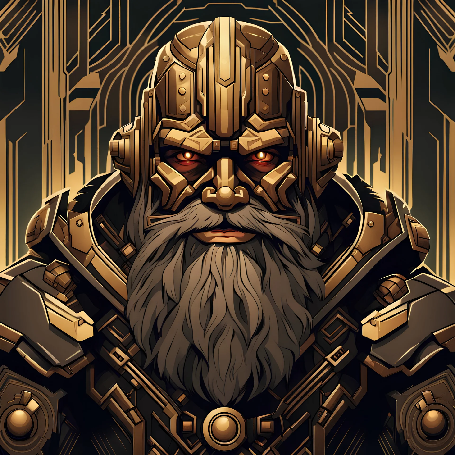 fantasy cyborg dwarf in the style of art deco