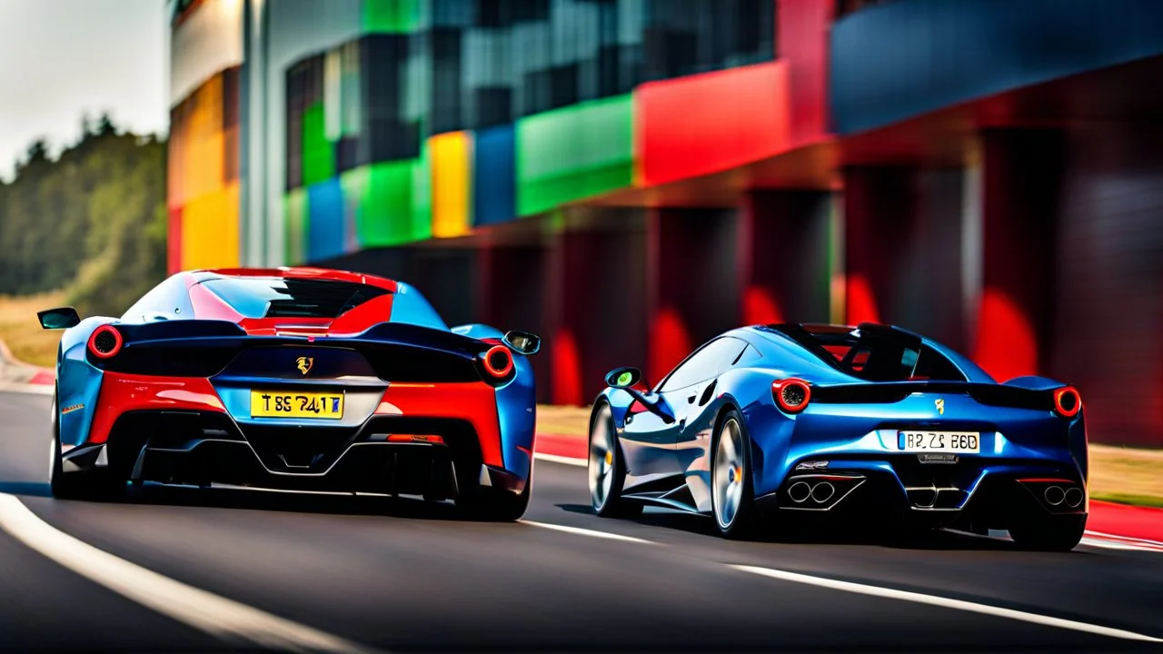 Ferrari F80 In Road, Cinematic, Bright Colors, Rear View, Nice Saturation, Backfire, Desktop Wallpaper, Accurate, realistic, 8K