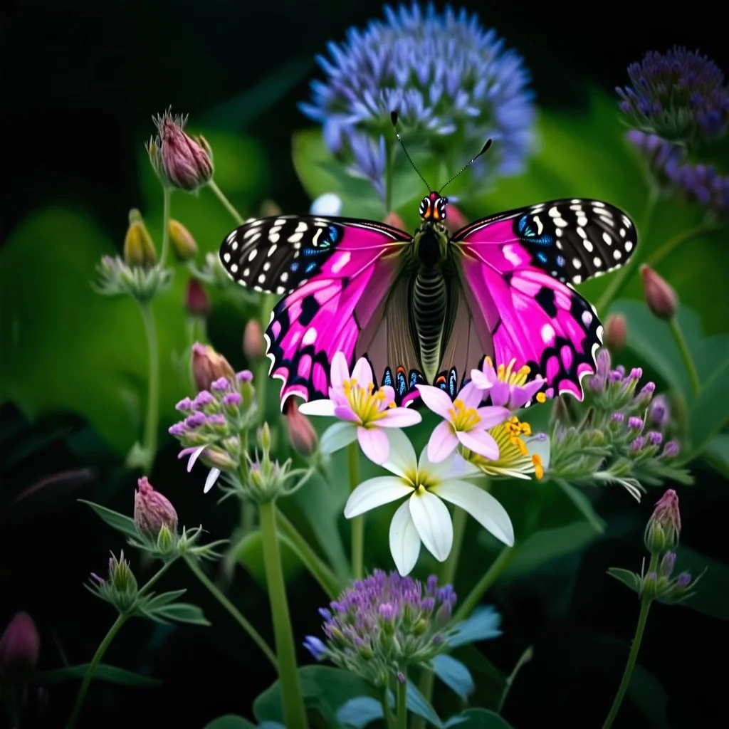 butterfly, flowers, Moody