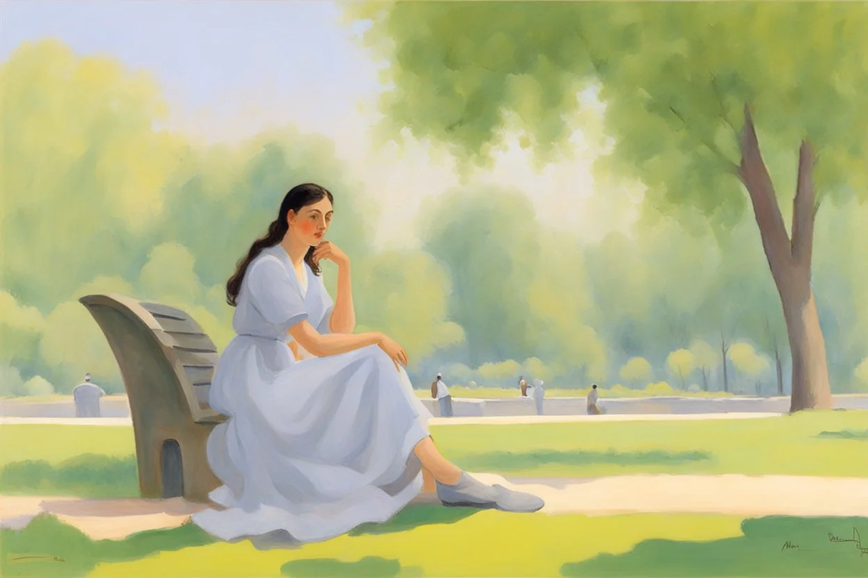 a woman sitting in a park by artist "Amedeo Bocchi"