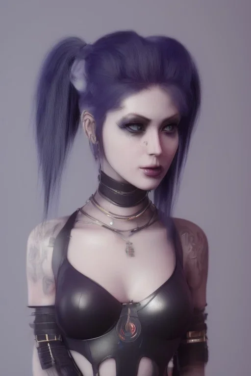 Portrait lady, full body shot, full-color long shot cybergoth