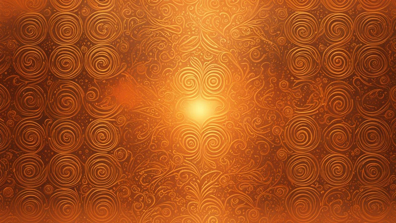 Hyper Realistic Glowing-Golden-Retro-Patterns on orange-background with fire-embers on it